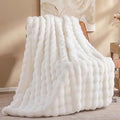 Smoofy Faux Rabbit Fur Throw for Couch - Cream White Bubble Blanket 50"x60" | Fluffy Plush Fuzzy Throw for Sofa & Bed